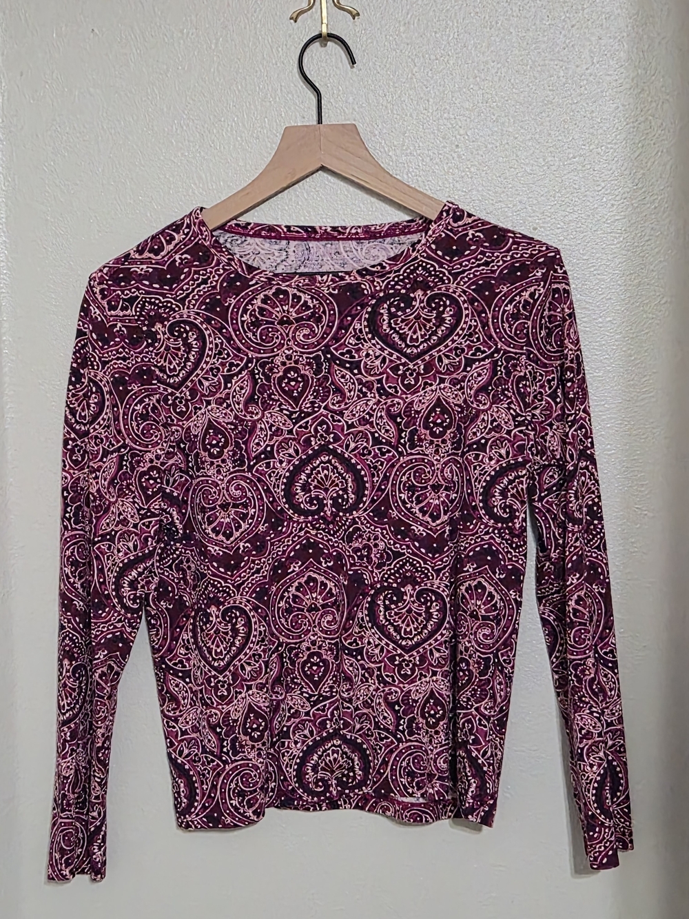 St. John's Bay Long Sleeve Top in Pink and Purple Paisley Boho Grandmacore